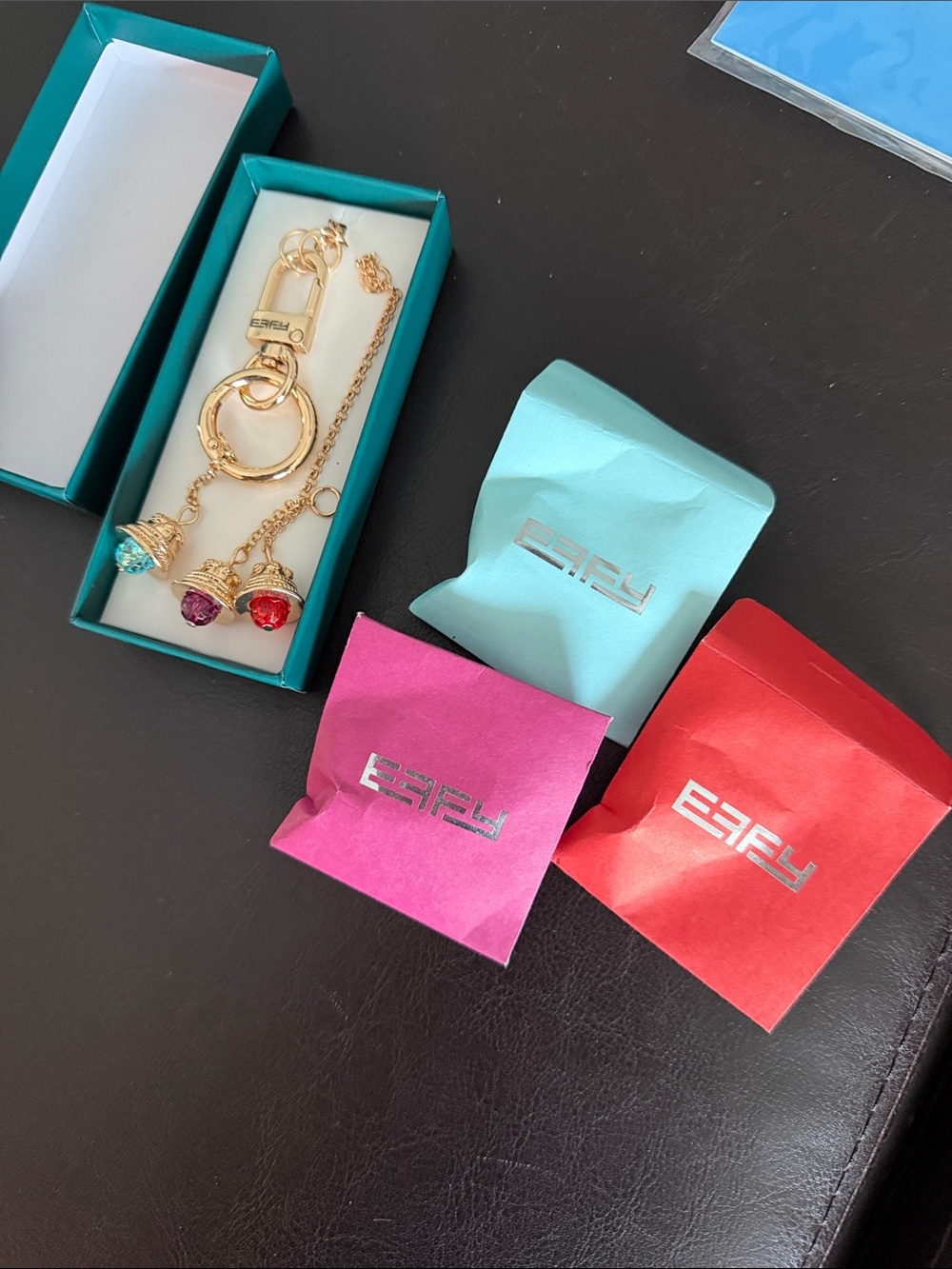 Authentic Effy Keychain Bag Charm Holder Gold NIB Royal Caribbean with 3 bells